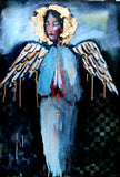 Original art for sale at UGallery.com | A Sky Blue Blur Angel by Scott Dykema | $2,100 | mixed media artwork | 36' h x 24' w | thumbnail 1
