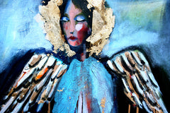 Original art for sale at UGallery.com | A Sky Blue Blur Angel by Scott Dykema | $2,100 | mixed media artwork | 36' h x 24' w | thumbnail 2