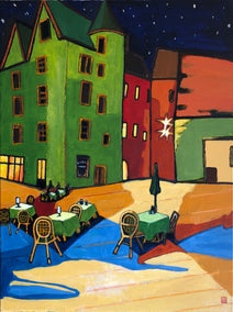 acrylic painting by Laura (Yi Zhen) Chen titled Piazza Cafe