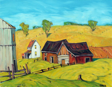 oil painting by Doug Cosbie titled White Farmhouse, Berks County Pennsylvania