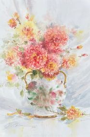 watercolor painting by Fatemeh Kian titled The Chrysanthemum Vase