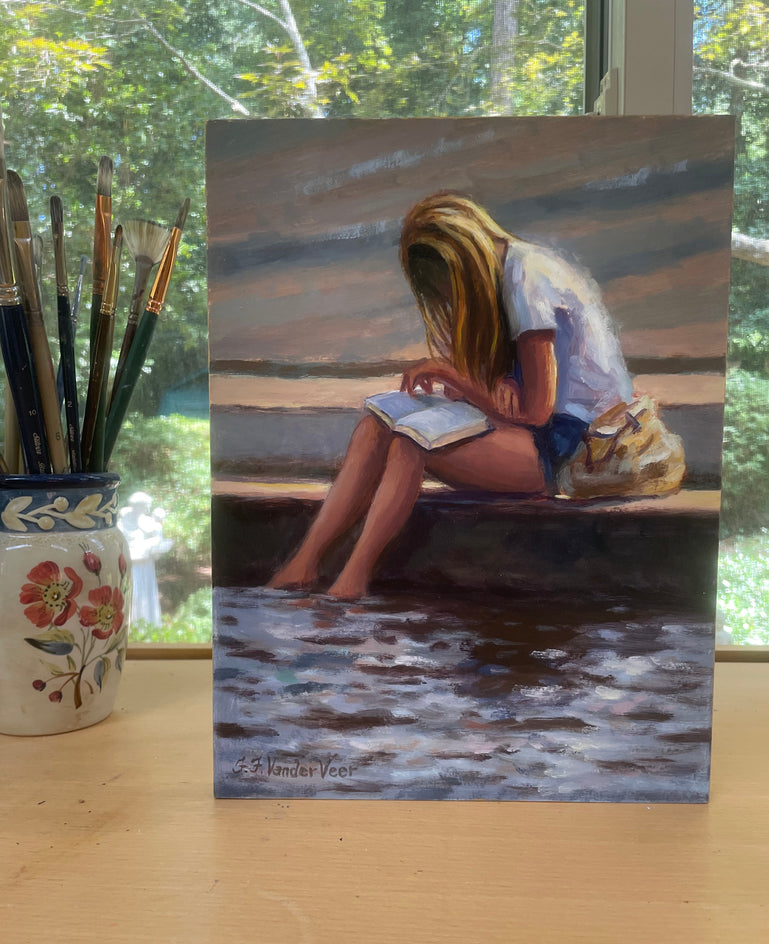 Young Girl Reading by Faye Vander Veer |  Context View of Artwork