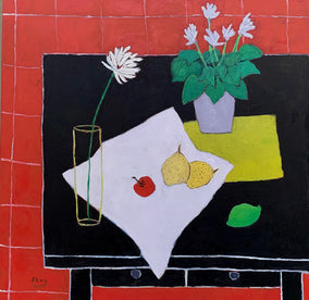 Original art for sale at UGallery.com | Cyclamen and Glass Vase by Feng Biddle | $1,500 | oil painting | 30' h x 30' w