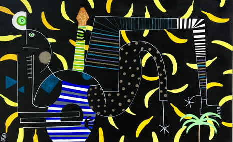 acrylic painting by Frantisek Florian titled With Guitar Between Bananas