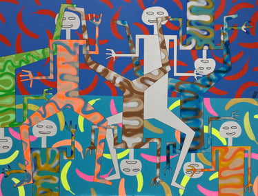 mixed media artwork by Frantisek Florian titled Figures in Banana Background