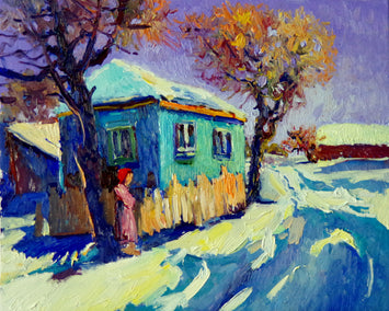 oil painting by Suren Nersisyan titled Winter Morning in Farms