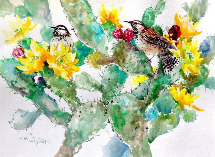 Cactus Wren and Prickly Pear by Suren Nersisyan |  Artwork Main Image