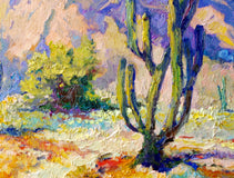 Original art for sale at UGallery.com | Landscape with Saguaro Cactus, Arizona Desert by Suren Nersisyan | $575 | oil painting | 16' h x 20' w | thumbnail 3