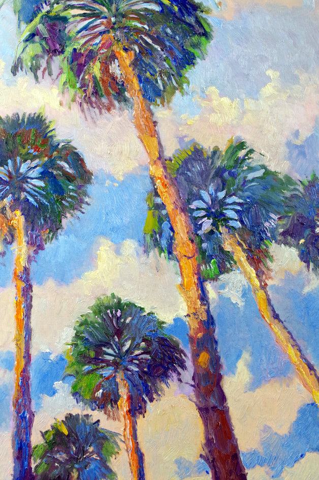 Palm Trees from the Beach and Soft Evening Sky by Suren Nersisyan |  Closeup View of Artwork