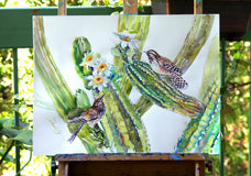 Original art for sale at UGallery.com | Cactus Wren and Saguaro Cactus by Suren Nersisyan | $400 | watercolor painting | 18' h x 24' w | thumbnail 2