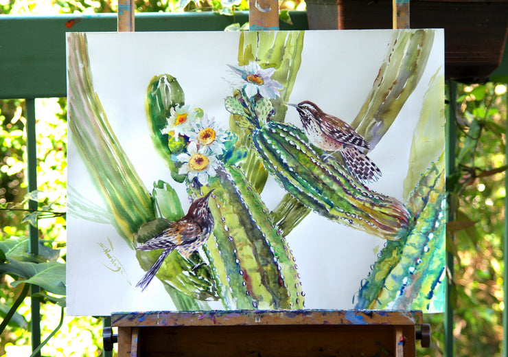 Cactus Wren and Saguaro Cactus by Suren Nersisyan |  Side View of Artwork