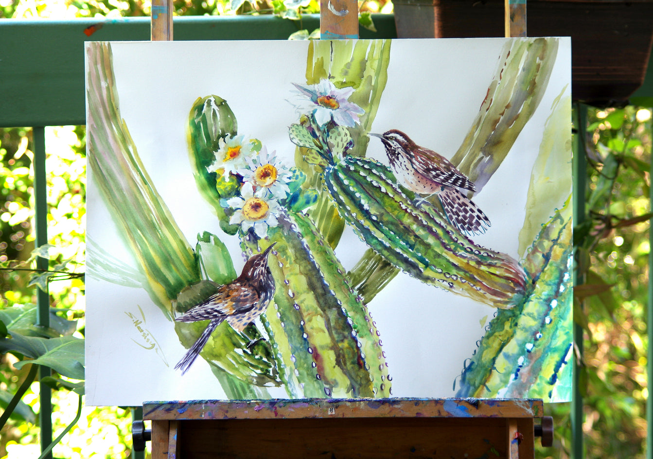 Cactus Wren and Saguaro Cactus by Suren Nersisyan |  Side View of Artwork