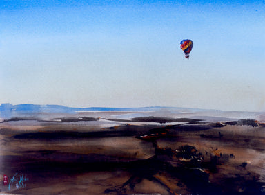 watercolor painting by James Nyika titled Ballooning, Morocco