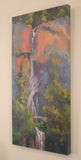 Original art for sale at UGallery.com | Multnomah Falls Bridge by Karen E Lewis | $1,700 | oil painting | 36' h x 18' w | thumbnail 2