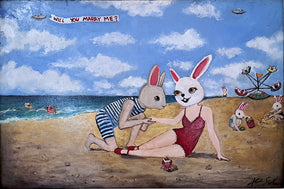 Original art for sale at UGallery.com | Beach Proposal by Kat Silver | $575 | oil painting | 12' h x 18' w
