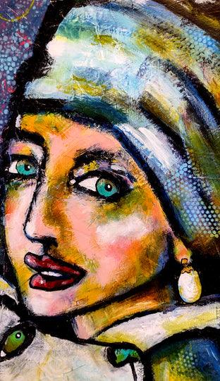 Girl With Pearl Earring and Her Dog by Lee Smith |   Closeup View of Artwork 