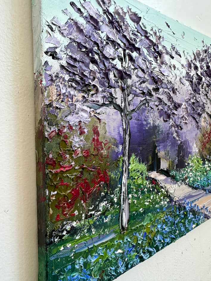 Jacarandas with Monet by Lisa Elley |  Side View of Artwork