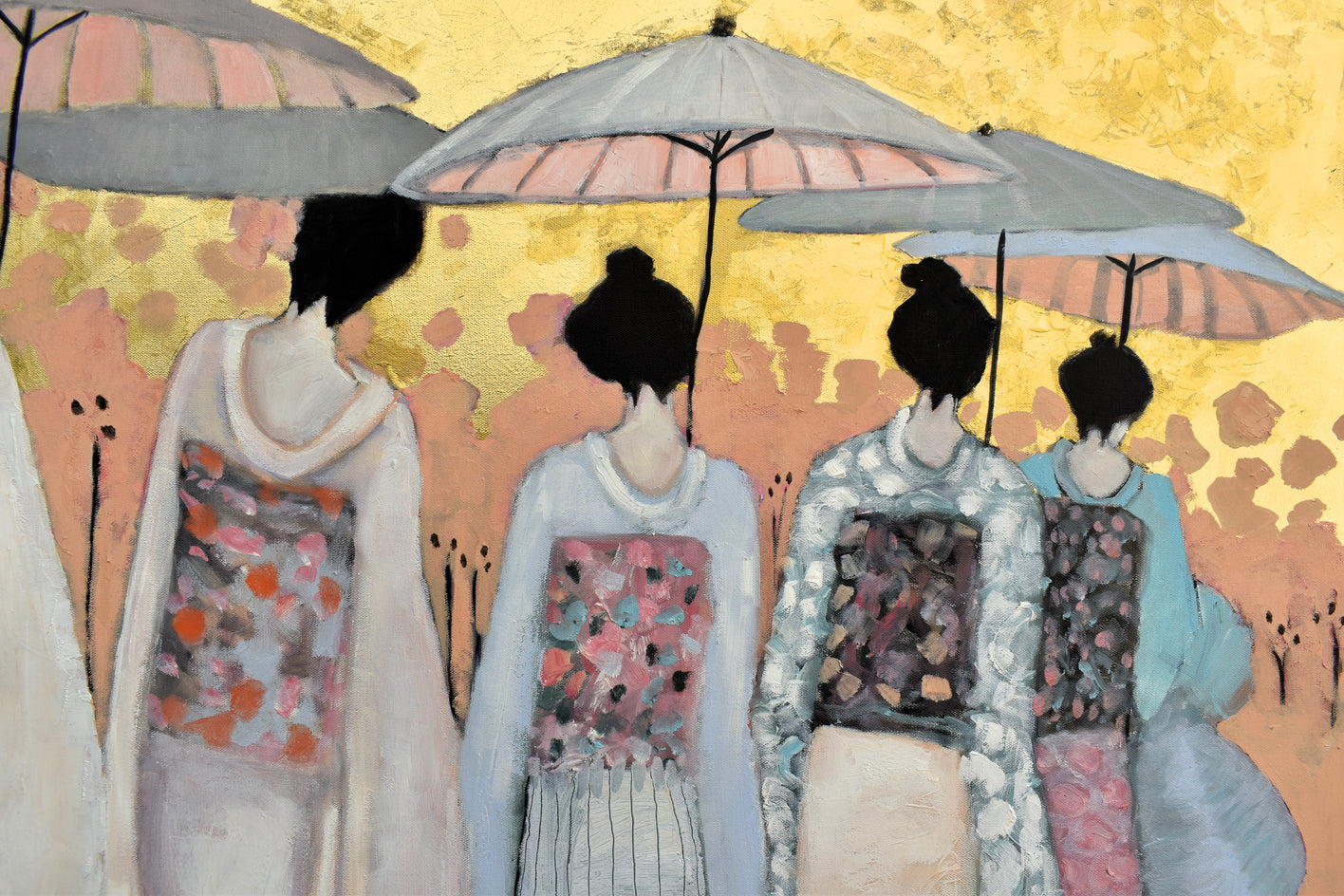 Parasol Parade by Mary Pratt |  Closeup View of Artwork