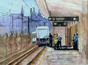 Original art for sale at UGallery.com | Commute by Maurice Dionne | $375 | watercolor painting | 9' h x 13' w
