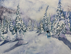 Original art for sale at UGallery.com | First Tracks by Maurice Dionne | $525 | watercolor painting | 12' h x 16' w