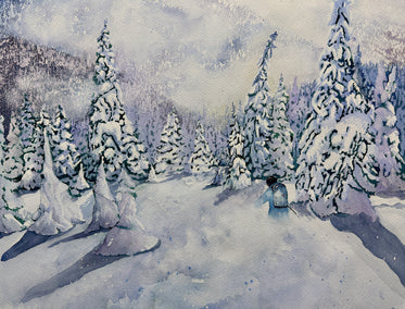 watercolor painting by Maurice Dionne titled First Tracks