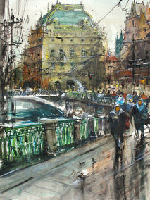 watercolor painting by Maximilian Damico titled Winter Coming in Prague