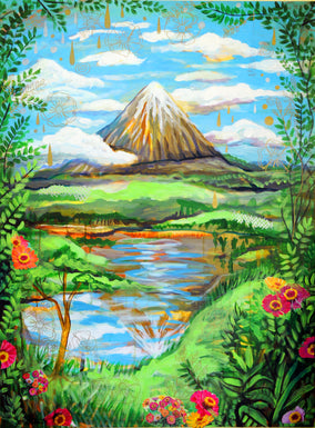 Original art for sale at UGallery.com | Mountain Paradise by Kira Yustak | $1,375 | mixed media artwork | 40' h x 30' w