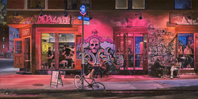 Original art for sale at UGallery.com | East Village Nocturne by Nick Savides | $5,600 | oil painting | 24' h x 48' w