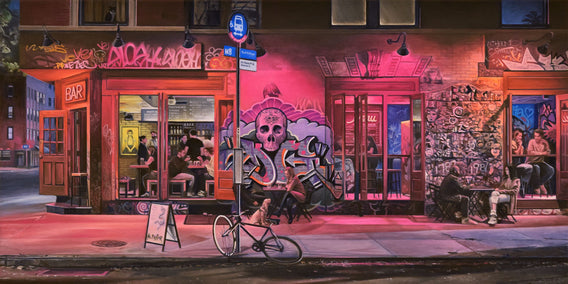 oil painting by Nick Savides titled East Village Nocturne