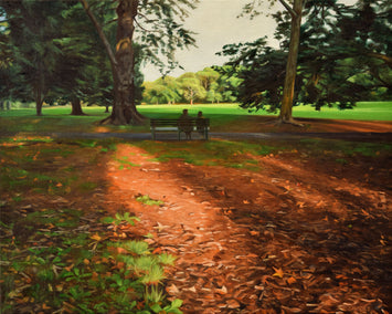 oil painting by Nick Savides titled Light Through the Trees Ð Prospect Park