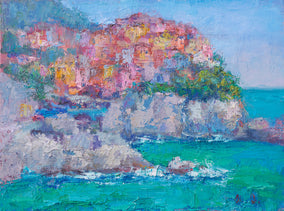 Original art for sale at UGallery.com | The Village by the Sea by Oksana Johnson | $650 | oil painting | 9' h x 12' w
