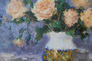 Yellow Roses and Italian Vase by Oksana Johnson |   Closeup View of Artwork 