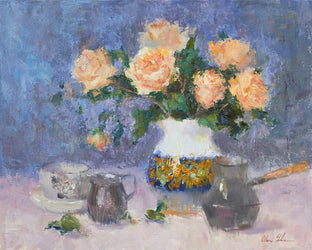 Yellow Roses and Italian Vase by Oksana Johnson |  Artwork Main Image 