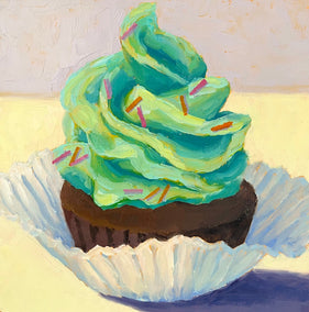 oil painting by Pat Doherty titled Mint Chocolate Cupcake