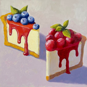 oil painting by Pat Doherty titled Two Slices of Cheesecake