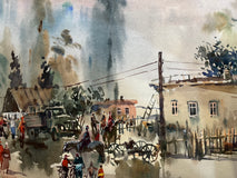 Original art for sale at UGallery.com | Small Village by Rashid Kulbatyrov | $625 | watercolor painting | 16.5' h x 23.2' w | thumbnail 4