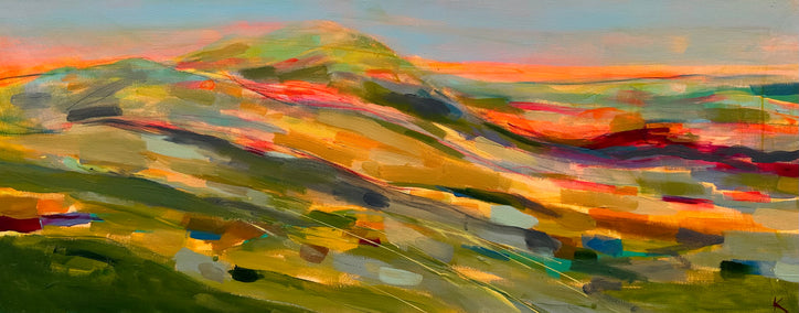 acrylic painting by Rebecca Klementovich titled Mountain Sunburst