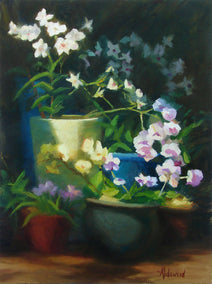 oil painting by Sherri Aldawood titled Conservatory Orchids