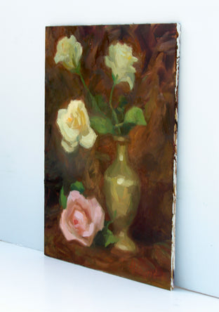 Roses in Brass Vase by Sherri Aldawood |  Side View of Artwork 