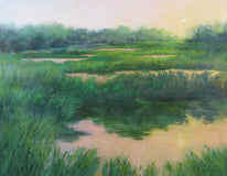 Original art for sale at UGallery.com | Solar Event over Marsh and Fen by Suzanne Massion | $875 | oil painting | 22' h x 28' w | thumbnail 1