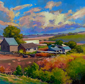 Original art for sale at UGallery.com | Overlooking the Farm by Sri Rao | $1,250 | acrylic painting | 24' h x 24' w