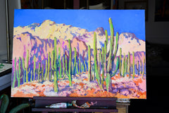Original art for sale at UGallery.com | The Land of Saguaro Cactuses by Suren Nersisyan | $1,250 | oil painting | 24' h x 36' w | thumbnail 3