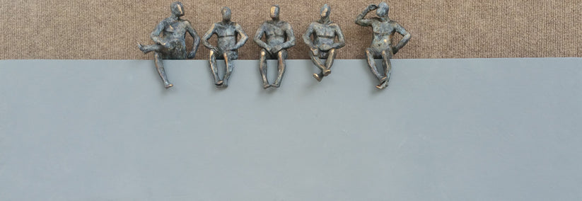 mixed media artwork by Yelitza Diaz titled Small Beings Seated in Gray