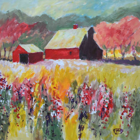 Original art for sale at UGallery.com | Red Barn near Orchard by Kip Decker | $2,100 | acrylic painting | 30' h x 30' w