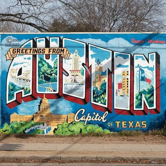  “Greetings from Austin” by artist Todd Sanders. Located at 1720 S 1st St, Austin, TX (photo source: @thewholeworldisaplayground.com) 