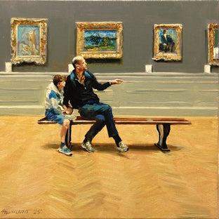  A Day of Discovery by Onelio Marrero featuring a father and son discussing artwork in a gallery 