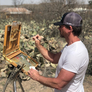  UGallery artist David Forks painting en plein air in Sanderson, Texas 