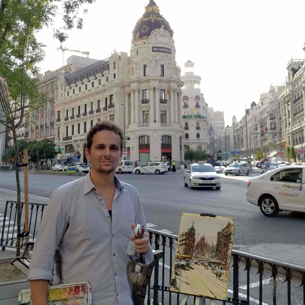  UGallery artist Maximilian Damico painting en plein air in Madrid 