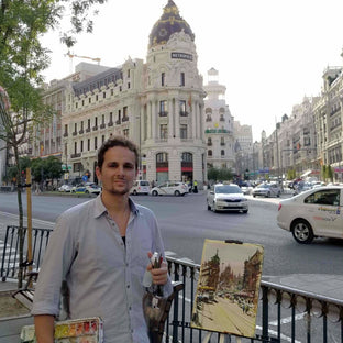  UGallery artist Maximilian Damico painting en plein air in Madrid 