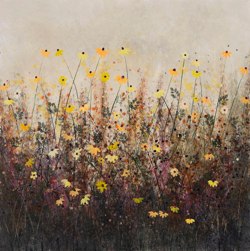  Impressionist painting of a field of wildflowers by artist Fernando Garcia featuring a warm, muted color palette 